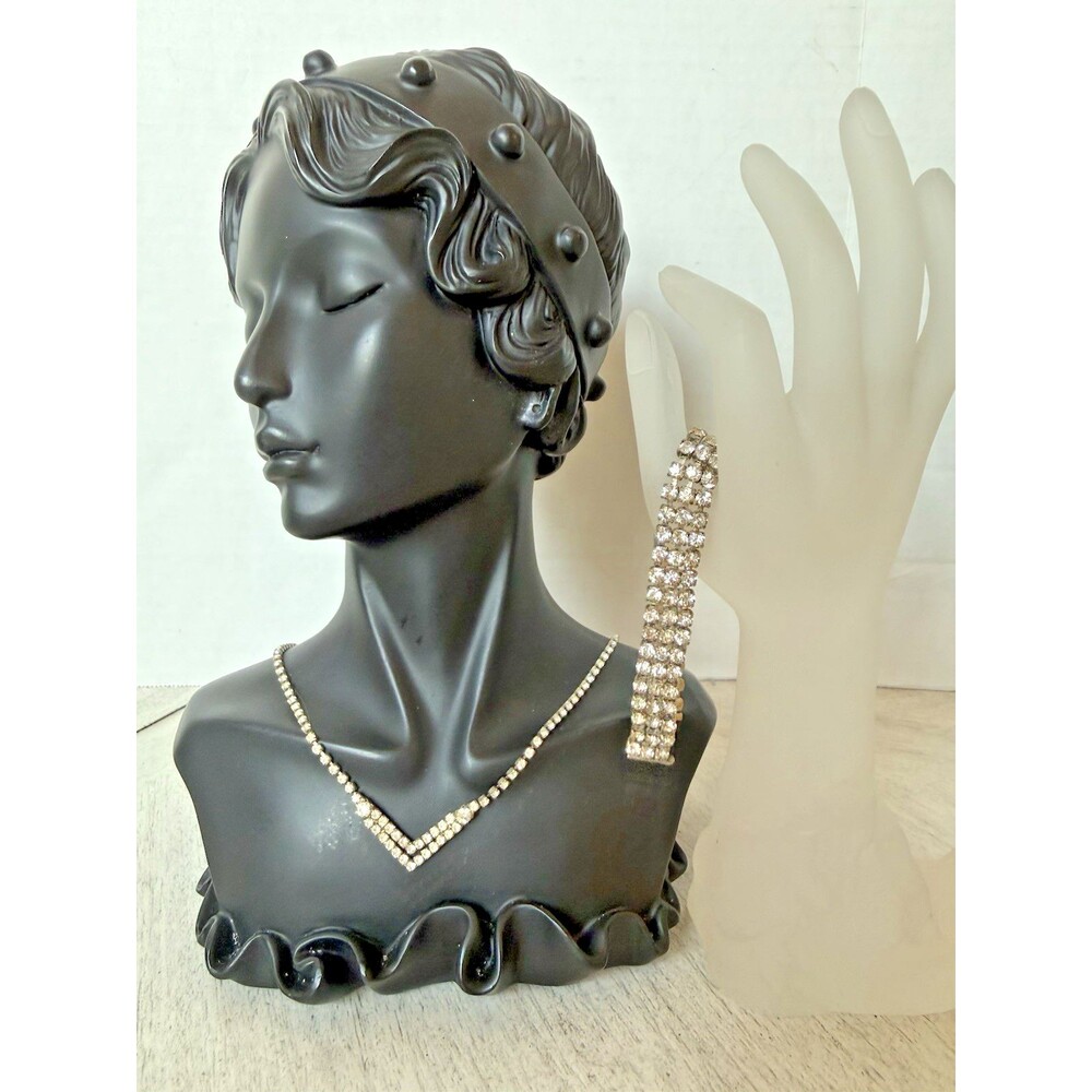Czechoslovakia Silver-Tone Rhinestone Signed Bracelet And Necklace Vintage MCM